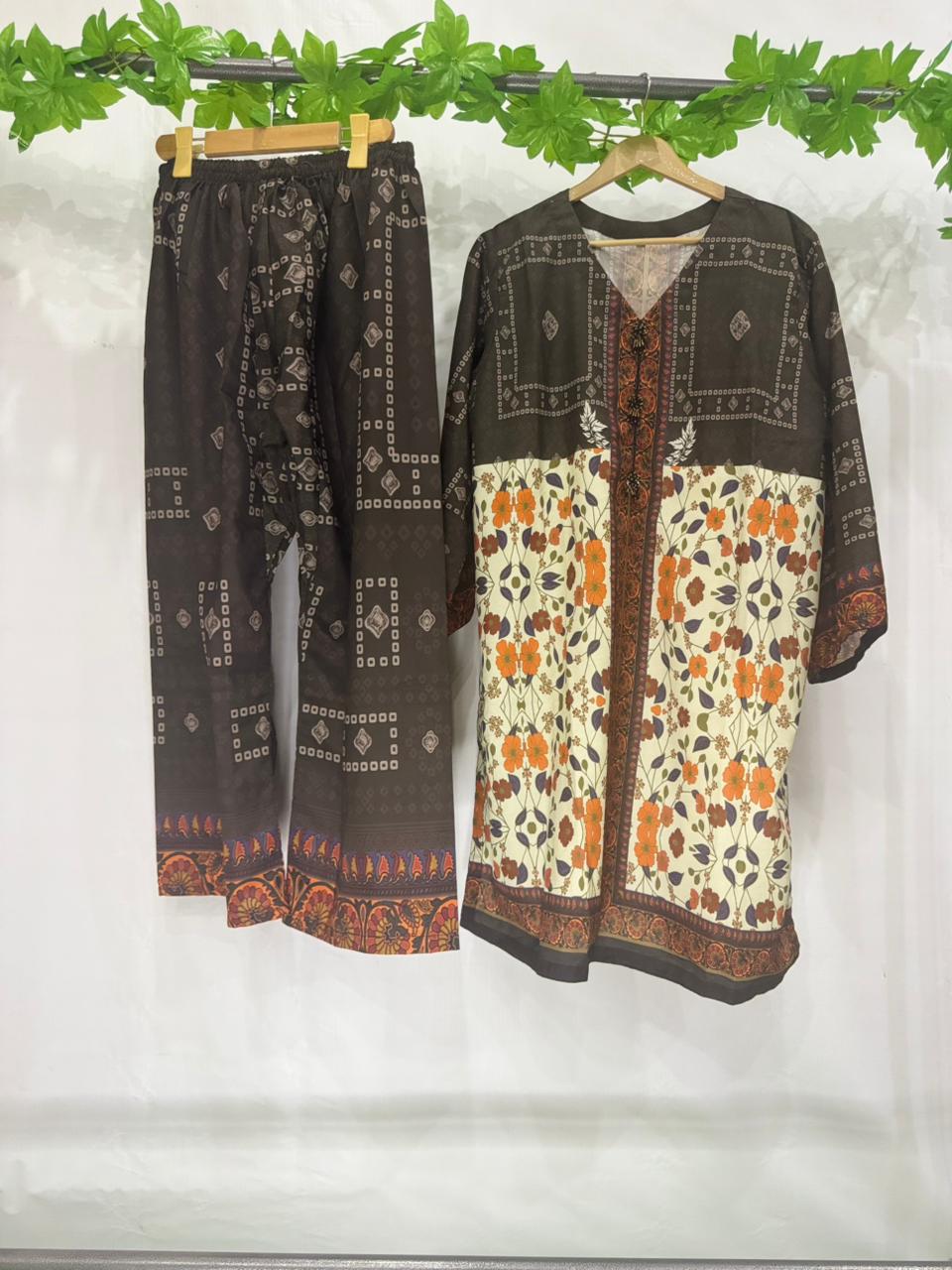 Brown & cream silk co-ord set