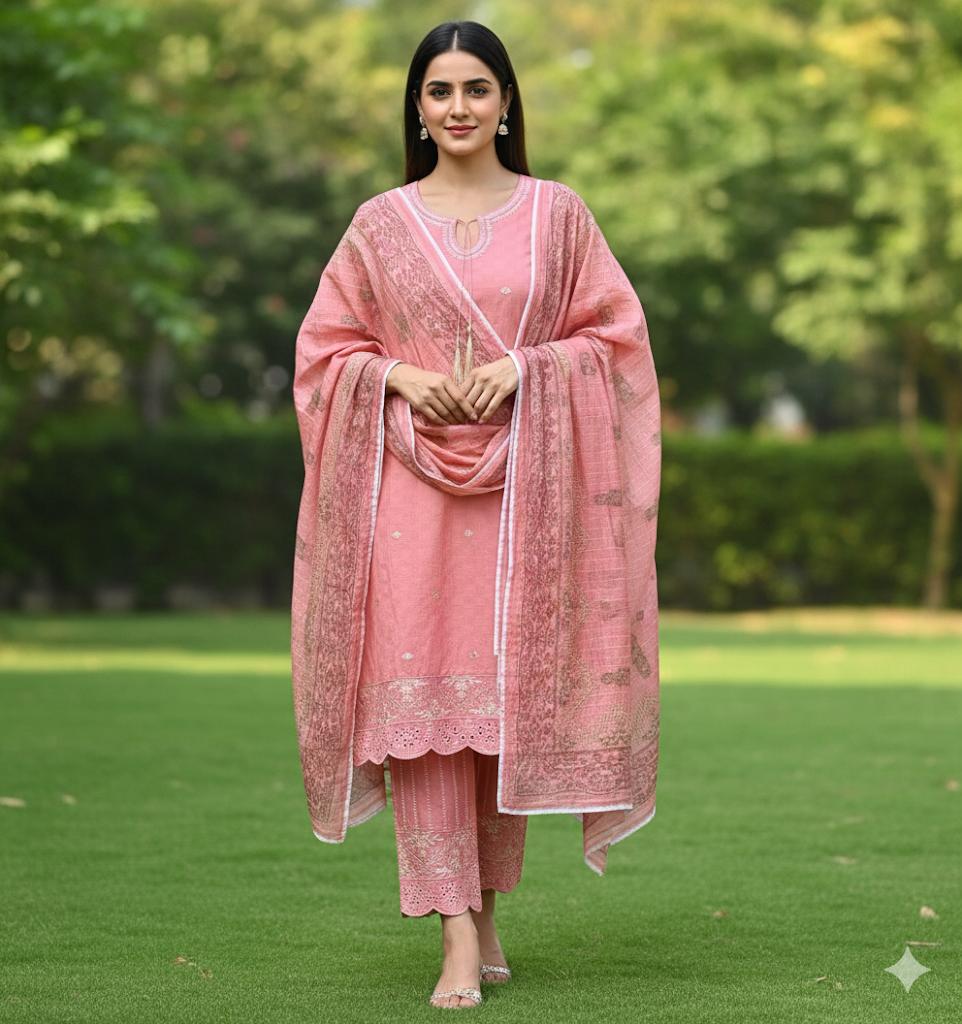 Peach Glow – Embroidered Winter Cotton 3 Piece Suit