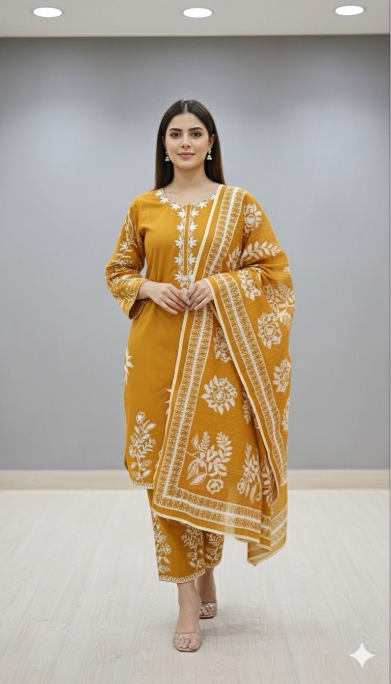 Mustard Bloom – Winter Cotton 3 Piece Suit