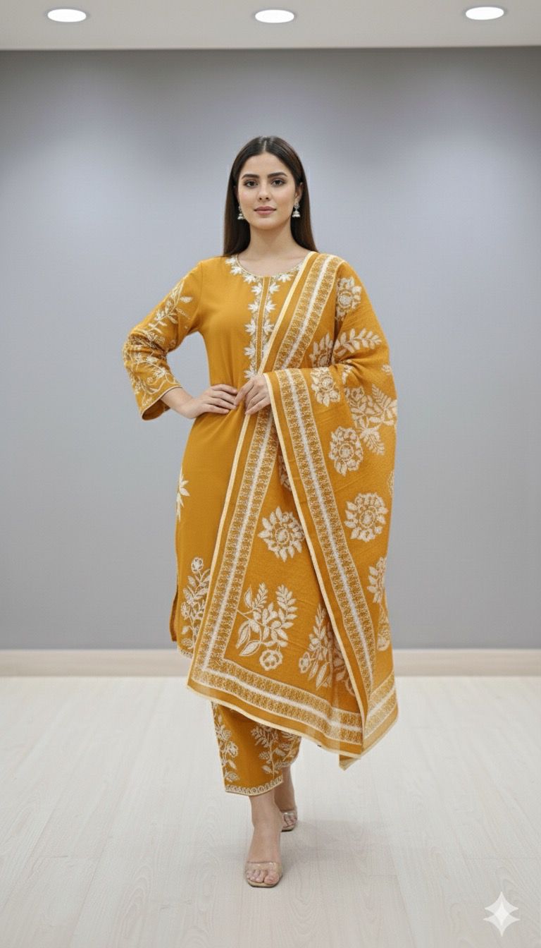 Mustard Bloom – Winter Cotton 3 Piece Suit