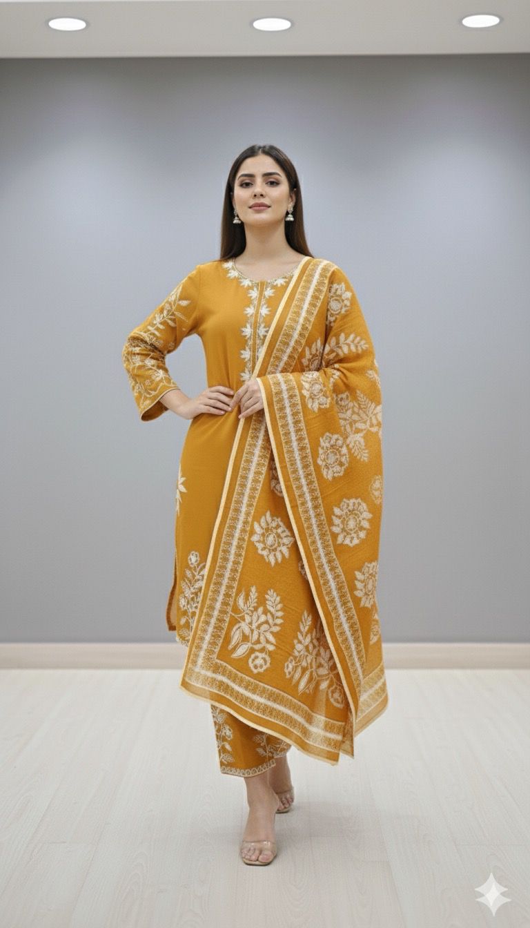 Mustard Bloom – Winter Cotton 3 Piece Suit