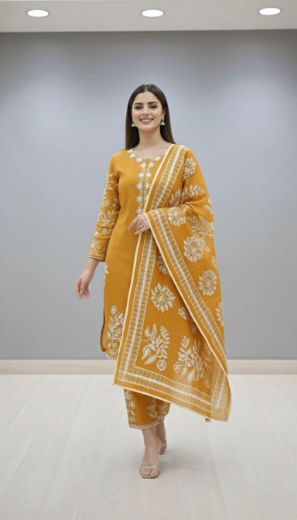 Mustard Bloom – Winter Cotton 3 Piece Suit