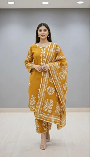 Mustard Bloom – Winter Cotton 3 Piece Suit