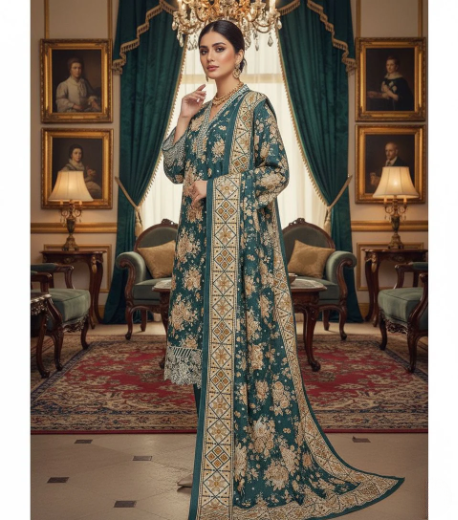 Emerald Grace 3PC Embroidered Winter Suit