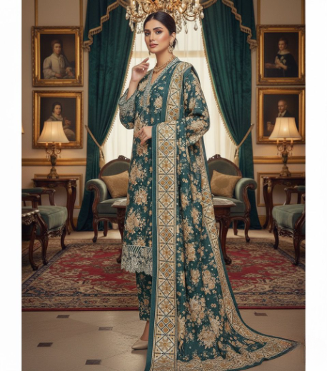Emerald Grace 3PC Embroidered Winter Suit