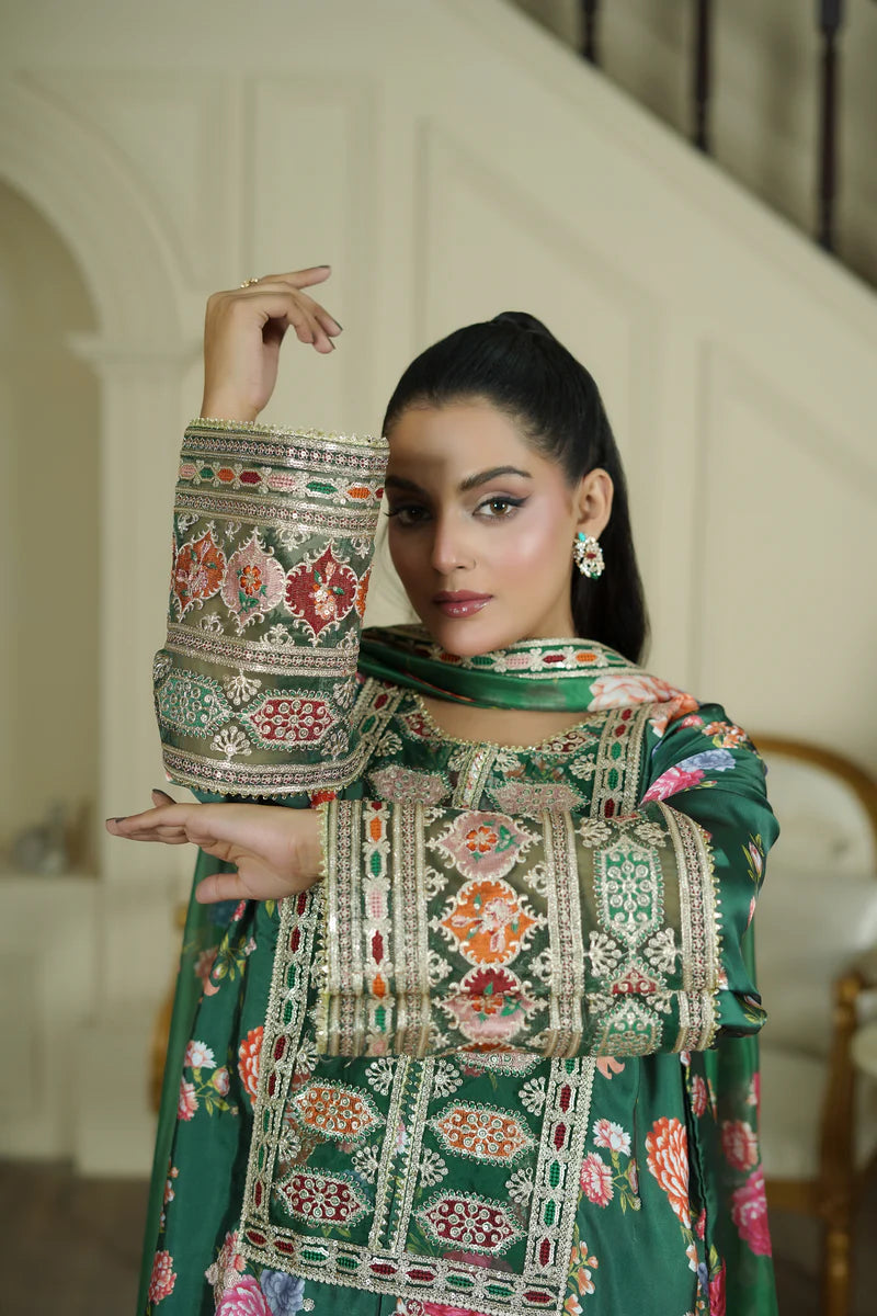 Green Silk Floral Suit