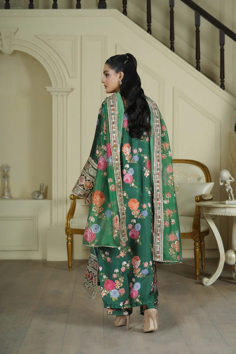 Green Silk Floral Suit