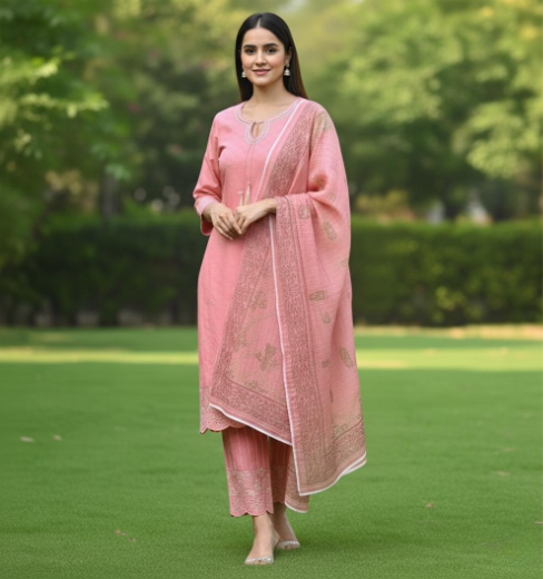 Peach Glow – Embroidered Winter Cotton 3 Piece Suit