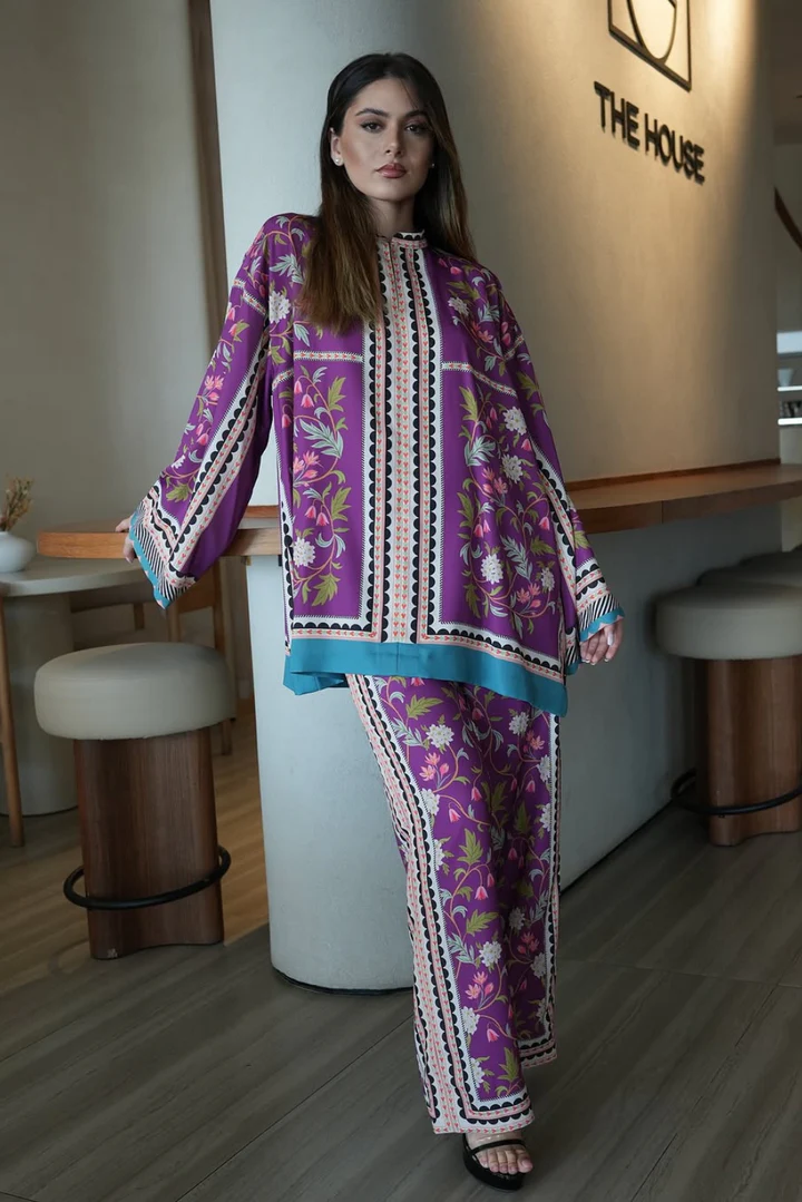 Purple Bloom silk Co-ord Set