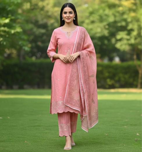 Peach Glow – Embroidered Winter Cotton 3 Piece Suit